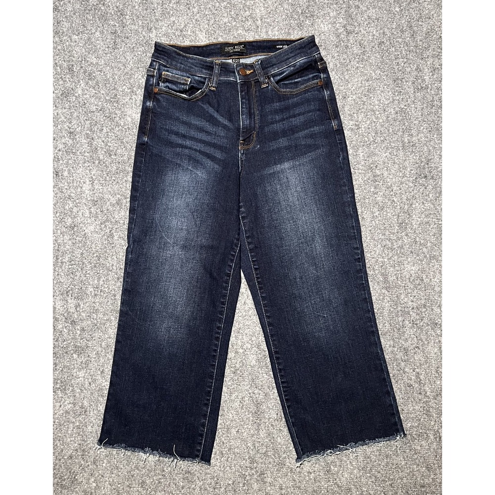 Judy Blue Wide Leg Dark Wash Wide Leg Jeans High Rise Raw Hem Women Tag 5/27